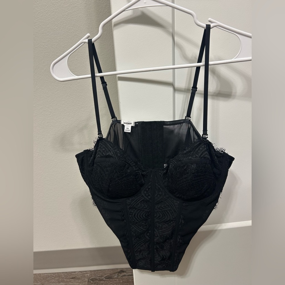 Garage Jet Black Lace Bustier Corset Bra Top